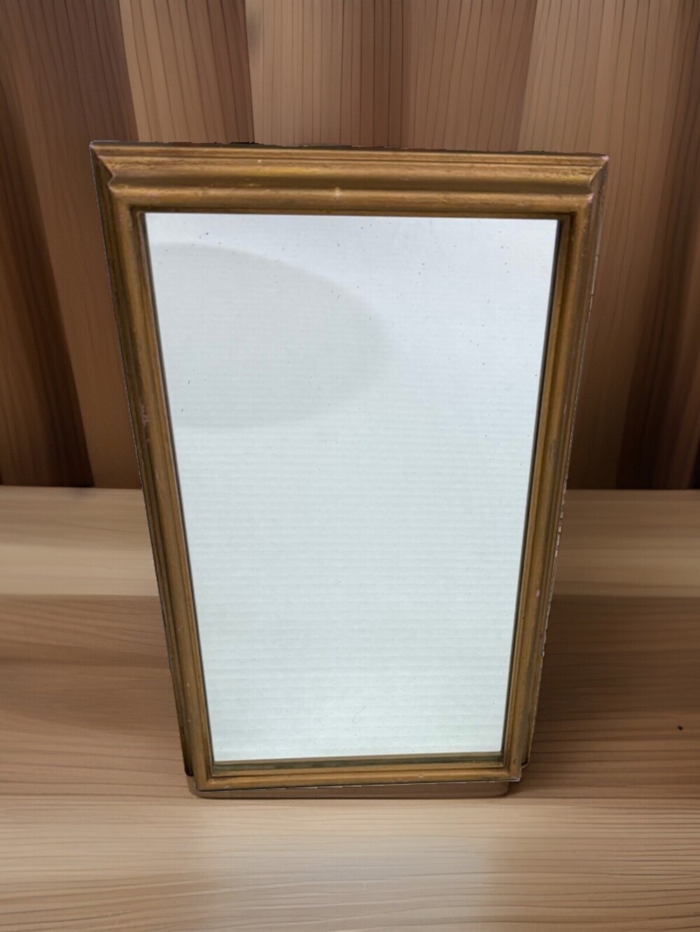 Vintage Classic Gold Warm Wooden Framed Wall Mirror 13” 1970s